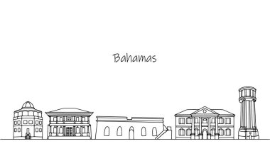 Bahamalar 'da görülebilen alışılmadık binalar ve mimari. Turizm, baskı, web sitelerinde kullanım için el çizimi illüstrasyonuName.