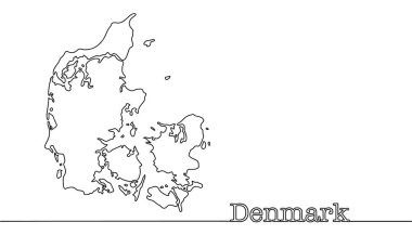 İskandinav ülkesi Danimarka 'nın sınırlarının coğrafi temsili. Altında metin olan basit vektör illüstrasyonu.