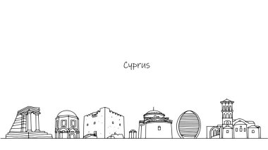 Kıbrıs 'ın kültür ve mimarisi. Bir ada ulusunun el çizimi şehir manzarası. Vektör illüstrasyonu.