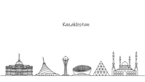 Street Landscape Kazakhstan Creative Buildings Republic Located Eurasia Hand Drawn 图库矢量图片