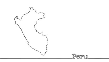 Peru haritası. Devamlı çizgileri olan basit bir illüstrasyon. Güney Amerika 'da bulunan bir ülkenin silueti. Vektör.