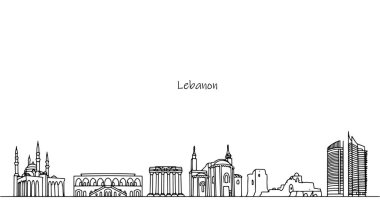 Lübnan sokakları ve binaları. Bir Orta Doğu ülkesinin mimarisi. Asya devletinin kültürünün güzelliği. Turizm temasında beyaz arkaplanda basit bir vektör.
