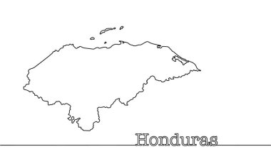Devamlı bir çizgi. Honduras haritası. Orta Amerika 'daki eyalet sınırları. İzole vektör.