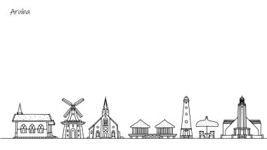Beautiful buildings and architecture of Aruba. Street and beach facilities. Tourist attractions of the state. located on the island. Isolated vector.