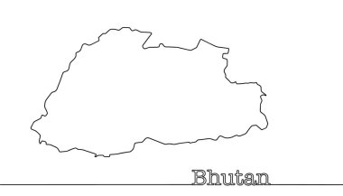 Bhutan 'ın sürekli çizilmiş haritası. Değişik kullanım türleri için coğrafi harita. Vektör.