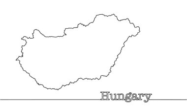 Macaristan silueti. Avrupa 'nın merkezinde karayla çevrili bir kıta devleti. Yanında metin olan basit vektör illüstrasyonu.