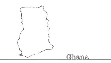 Gana 'nın el çizimi sürekli bir çizgi haritası. Batı Afrika 'da bulunan bir ülkenin silueti. Beyaz arkaplanda izole edilmiş vektör. 