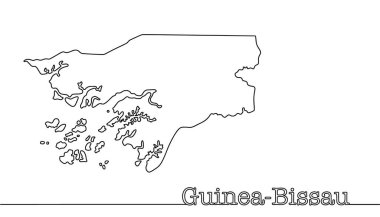 Afrika ülkesi Gine-Bissau 'nun devlet sınırları. Devletin silueti aralıksız olarak çizilmiş. Metinli coğrafi harita. Vektör illüstrasyonu.