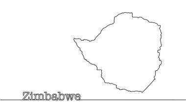 Basit bir Zimbabwe coğrafi haritası. Afrika kıtasının güney kesiminde bir devlet. Farklı kullanım türleri için elle çizim. Beyaz arkaplanda siyah vektör. 