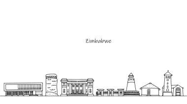 Zimbabwe sokaklarının panoraması. Güzel mimari, Afrika ülkesinin kültürünü yansıtıyor. Vektör illüstrasyonu.