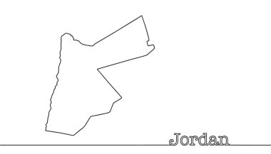 Ürdün sınırlarının çizilmemiş siyah sürekli çizgi haritası. Orta Doğu 'da bir eyalet. Vektör illüstrasyonu.
