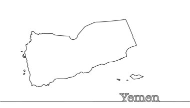 El çizimi bir Yemen haritası. Güney-Batı Asya 'daki Arap Yarımadası' nın güneyinde yer alan bir eyalet. Vektör illüstrasyonu.