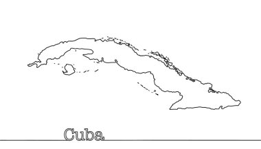 Küba silueti sürekli bir çizgiyle çizilmiş. Latin Amerika 'da bir ada devletinin eyalet sınırları. Vektör illüstrasyonu.