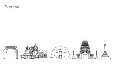 Mauritius sokaklarının panoraması. Bir Afrika ülkesinin şehir manzarası. Dikkat çeken binalar ve mimari. Turizmde kullanmak için basit bir vektör.