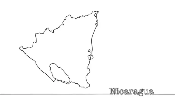 stock vector Continuous line map of Nicaragua. The largest country in Central America by area. Black and white vector illustration.