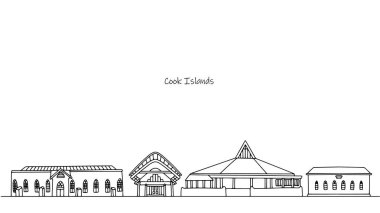 Cook Adaları 'nın binalar ve mimari biçimindeki manzaraları. Turist vektörü beyaz arkaplanda izole edildi.