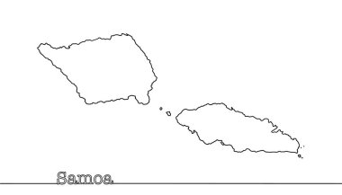 Samoa 'nın eyalet sınırlarının silueti. Güney Pasifik Okyanusu 'ndaki ada ulusu. El çizimi coğrafi harita. Vektör.