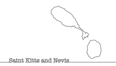Saint Kitts ve Nevis. Doğu Karayip Denizi 'nde iki adadan oluşan bir eyalet. Farklı kullanımlar için elle çizilmiş bir ülke haritası.