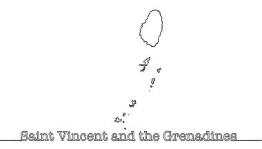 Saint Vincent ve Grenadinler 'in haritası. Karayip Denizi 'nde bağımsız bir devlet. Siyah ve beyaz vektör çizimi.