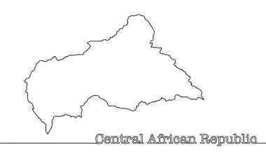 Orta Afrika Cumhuriyeti 'nin basit coğrafi haritası. Siyah ve beyaz vektör çizimi.