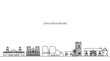 Orta Afrika Cumhuriyeti sokaklarının panoraması. El yapımı binalar ve yapılar. Afrika 'nın manzarası. Vektör illüstrasyonu.