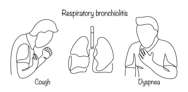 Дыхательный бронхиолит. Воспаление нижней дыхательной системы из-за курения. Человек с этой болезнью испытывает кашель и одышку. Векторная иллюстрация.