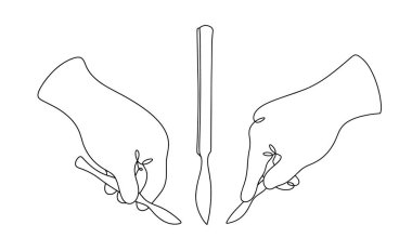 Cerrahın elindeki neşterin doğru pozisyonu sürekli siyah bir çizgiyle çizilmiş. Tıp öğrencileri için eğitici materyal. Tıbbi alanda kullanmak için vektör illüstrasyonu.