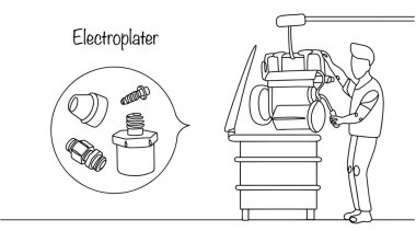 Bir adam, galvanizasyonu aşınmaya karşı korumak, aşınma direncini geliştirmek ya da dekoratif amaçlar için kullanan maddelere metal kaplama uyguluyor. Nikel kaplama banyodan parçalar çıkarıyor..