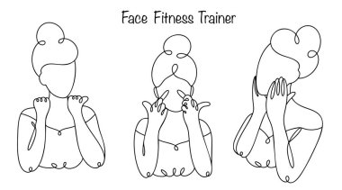 Yüz geliştirme eğitmeni yüz kaslarını güçlendirmek ve sıkmak için egzersiz öğretir. Görünüşü iyileştirmek, kırışıklıkları azaltmak ve cilt rengini iyileştirmek için. Yüz görünümünü iyileştirmek için çizgi çizilmiş egzersizler.