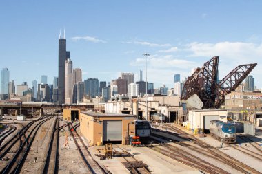 Chicago skyline, view from the south, over the railroads clipart