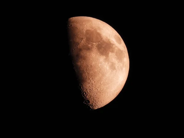 Half Moon Primeiro Trimestre Black Sky Astronomia — Fotografia de Stock