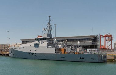 Cape Town, South Africa. 2023. An inshore patrol vessel P 1572 the  Adam Kok alongside and shortly to join the South African Navy.