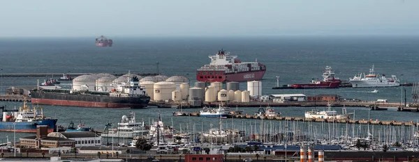 Kapstaden Sydafrika 2023 Containerfartyg Som Avgår Från Kapstadens Hamn Stockfoto