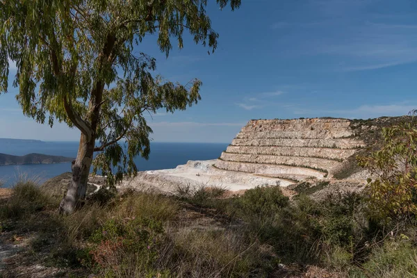 stock image Mochios, Eastern Crete, Greece. 2023. Quarrying into the mountainside for Gypsum near Mochios, Crete, EU.