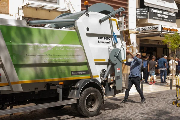 Heraklion Kreta Griechenland 2023 Recycling Lkw Sammeln Papier Und Karton — Stockfoto