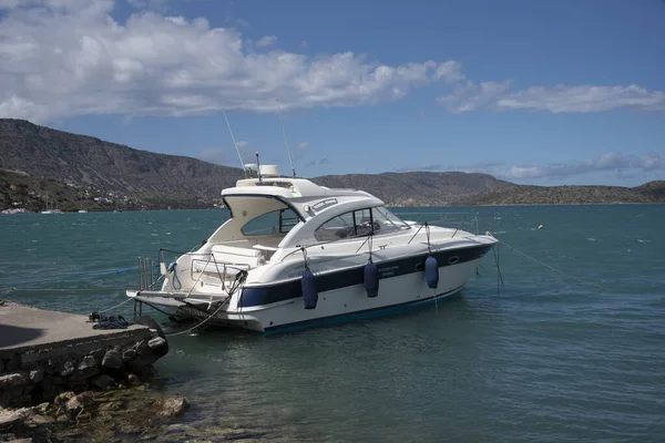 Elounda Creta Grecia 2023 Yacht Motore Sul Golfo Mirabella Elounda — Foto Stock