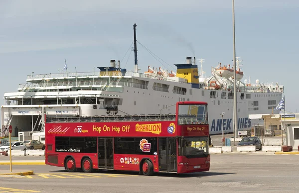 Heraklion Port Crete Greece 2023 Red City Tour Bus Open — Stock Photo, Image