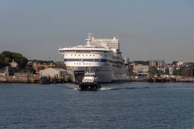 Plymouth, Devon, İngiltere. 6 Eylül 2023. Pont Aven, Millbay Rıhtımı Plymouth İngiltere 'de demirli bir Brittany feribotu.