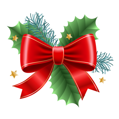 Altın kenarlı kırmızı Noel yayı. Dallar, böğürtlenler ve yapraklar. Şeffaf arkaplanda PNG dosyası..