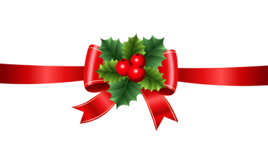 Altın kenarlı kırmızı Noel yayı. Dallar, böğürtlenler ve yapraklar. Şeffaf arkaplanda PNG dosyası..