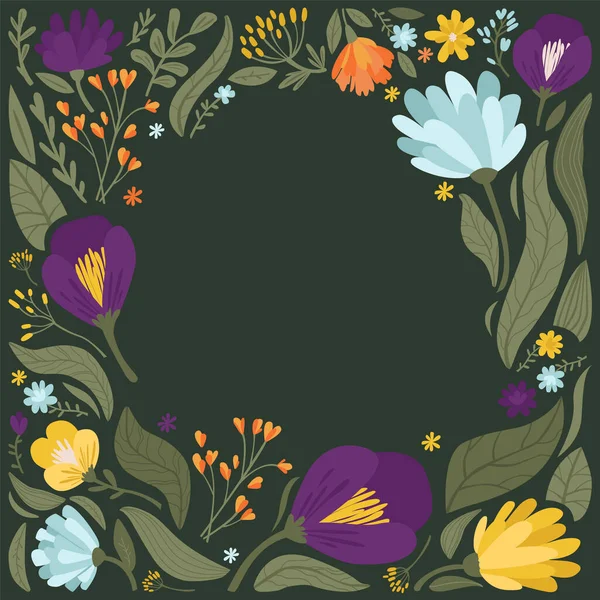 Rahmen Aus Blüten Und Blättern Moderne Vektorillustration — Stockvektor