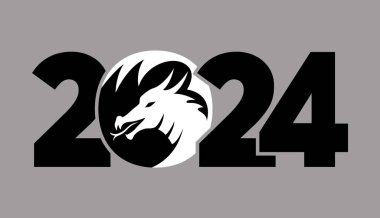 Ejderhalı logo 2024. Yılın sembolü olan ikon. Basit, modern ve özlü tasarım. Siyah ve beyaz renkler. Çin Yeni Yılı. 