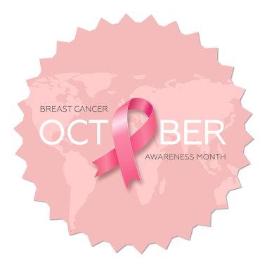 Ekim ayında Dünya Göğüs Kanseri Farkındalığı Ayı için pembe kurdele çıkartması. Vektör çizimi. EPS 10.