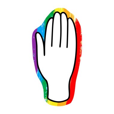 Gökkuşağı arka planında el silueti. LGBT gurur aylık logosu. Vektör düz resimleme.