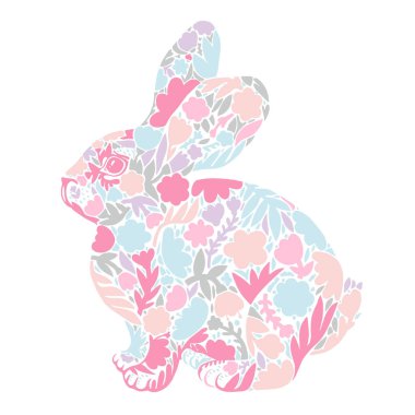 Çiçeklerden tavşan çizmek. Yumuşak renkte vektör modern illüstrasyon. Paskalya için mükemmel..