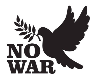 Barış güvercini olan bir savaş logosu yok. Siyah beyaz ikon. Vektör basit illüstrasyon.