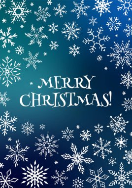 Çizgili kar taneleri olan mutlu noel dikey kartı. Parlak vektör illüstrasyonu.