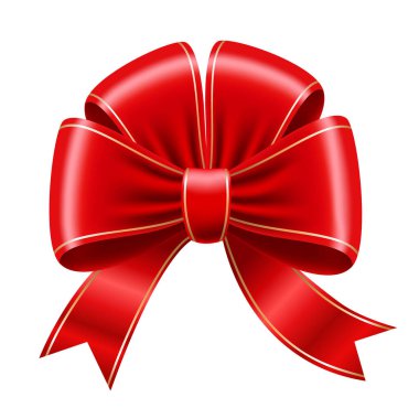 Altın kenarlı kırmızı yay. Vektör çizimi. 3d resim.