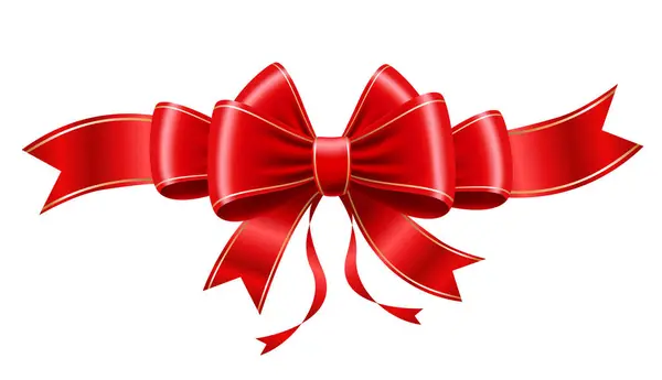 Altın kenarlı kırmızı Noel yayı. Vektör hacim illüstrasyonu.