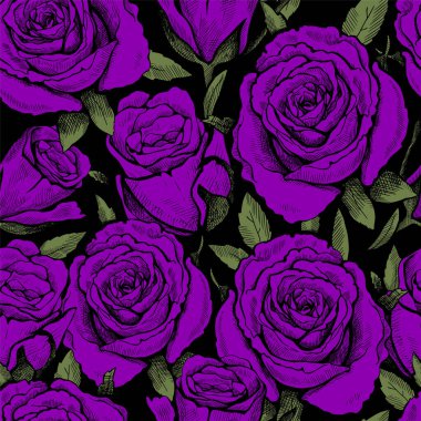 El yapımı güller. Çiçeksel mor, pürüzsüz vektör deseni.